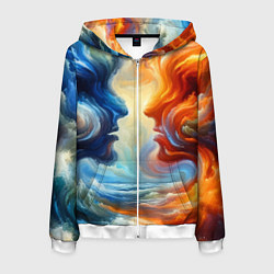 Толстовка 3D на молнии мужская Профили парня и девушки - две стихии, цвет: 3D-белый