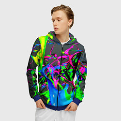 Толстовка 3D на молнии мужская Неоновые краски всплеск, цвет: 3D-синий — фото 2