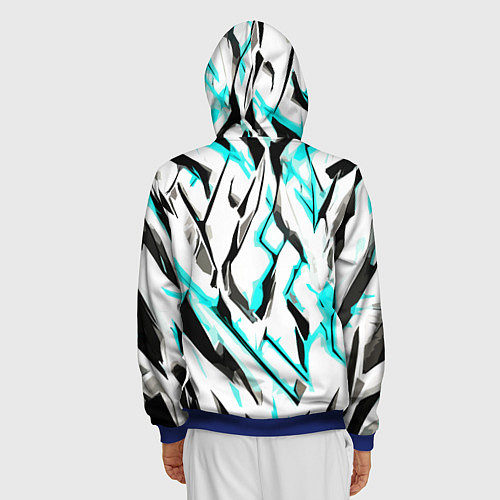 Мужская толстовка на молнии Чёрно-голубые агрессивные полосы на белом фоне / 3D-Синий – фото 4