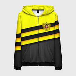 Толстовка 3D на молнии мужская Герб РФ геометрия линии, цвет: 3D-черный