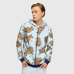 Толстовка 3D на молнии мужская Паттерн с капибарами и мандаринками голубой, цвет: 3D-синий — фото 2