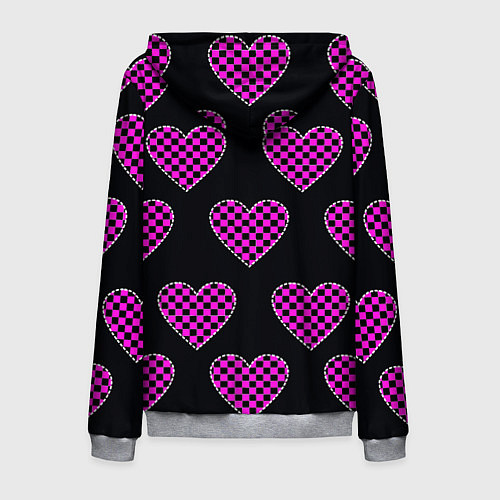 Мужская толстовка на молнии Эмо клетчатый паттерн - сердце черно розовое / 3D-Меланж – фото 2