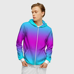Толстовка 3D на молнии мужская Градиент неоновые цвета, цвет: 3D-белый — фото 2