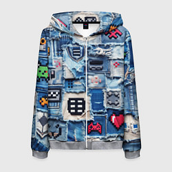 Толстовка 3D на молнии мужская Геймерские знаки на пэчворк, цвет: 3D-меланж