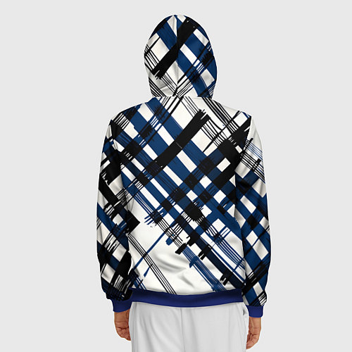 Мужская толстовка на молнии Косая клетка бело-синяя / 3D-Синий – фото 4