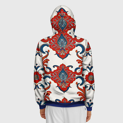 Мужская толстовка на молнии Узор красно-синий на белом фоне / 3D-Синий – фото 4