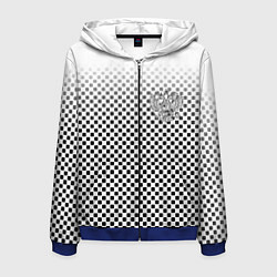 Толстовка 3D на молнии мужская Герб РФ клетка паттерн, цвет: 3D-синий