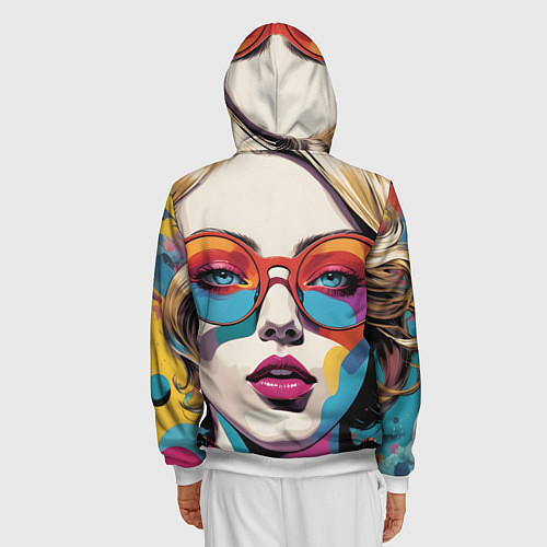 Мужская толстовка на молнии Девушка в солнечных очках поп-арт / 3D-Белый – фото 4