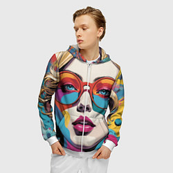 Толстовка 3D на молнии мужская Девушка в солнечных очках поп-арт, цвет: 3D-белый — фото 2