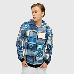 Толстовка 3D на молнии мужская Minecraft на пэчворк дениме, цвет: 3D-черный — фото 2