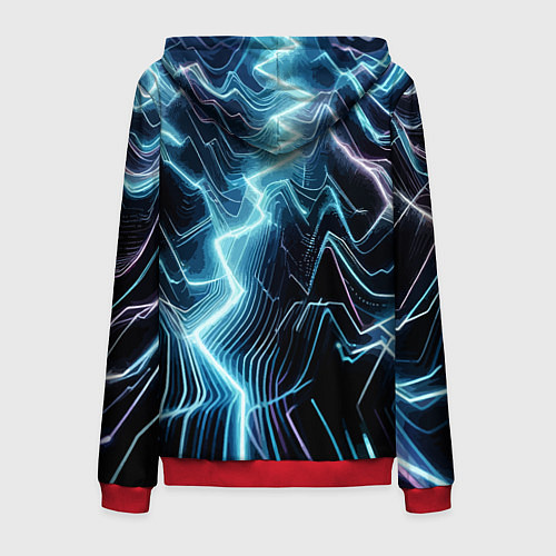 Мужская толстовка на молнии Разряд молнии - неоновое свечение / 3D-Красный – фото 2