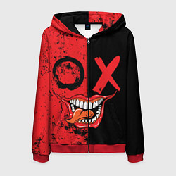 Толстовка 3D на молнии мужская Злобный смайлик с языком, цвет: 3D-красный