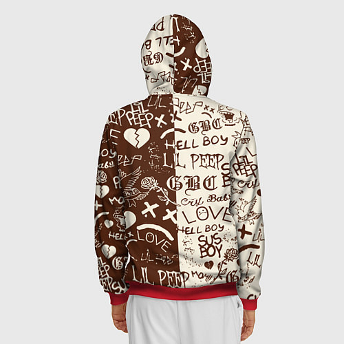 Мужская толстовка на молнии Lil peep retro pattern / 3D-Красный – фото 4