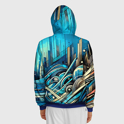 Мужская толстовка на молнии Абстрактный урбанистический пейзаж - нейроарт / 3D-Синий – фото 4