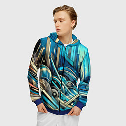 Толстовка 3D на молнии мужская Абстрактный урбанистический пейзаж - нейроарт, цвет: 3D-синий — фото 2