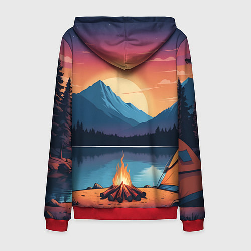 Мужская толстовка на молнии В лесу с палаткой / 3D-Красный – фото 2