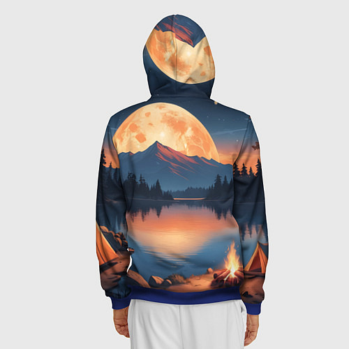 Мужская толстовка на молнии Костер на берегу озера / 3D-Синий – фото 4