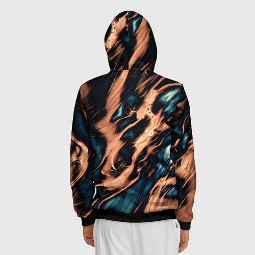 Мужская толстовка на молнии Абстракция тёмный бирюзово-медный / 3D-Черный – фото 4