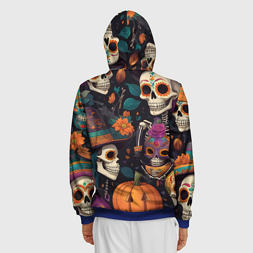 Мужская толстовка на молнии Хэллоуин страшилки черепа / 3D-Синий – фото 4