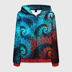 Толстовка 3D на молнии мужская Оптическая абстракция узор, цвет: 3D-красный