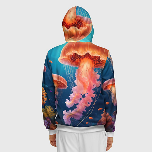 Мужская толстовка на молнии Подводный мир медузы / 3D-Белый – фото 4