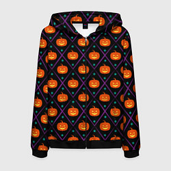 Толстовка 3D на молнии мужская Звёздные тыквы, цвет: 3D-черный