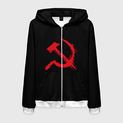 Толстовка 3D на молнии мужская СССР логотип серп и молот, цвет: 3D-белый