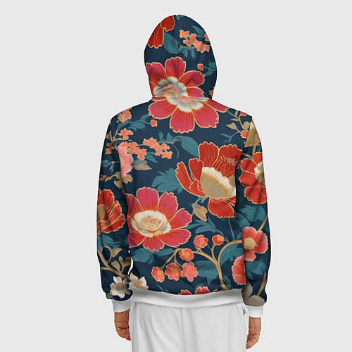 Мужская толстовка на молнии Искусство алые цветы / 3D-Белый – фото 4