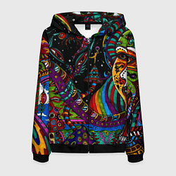 Толстовка 3D на молнии мужская Оптический узор девушка, цвет: 3D-черный