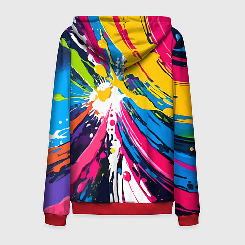 Мужская толстовка на молнии Красочная абстракция - экспрессионизм / 3D-Красный – фото 2