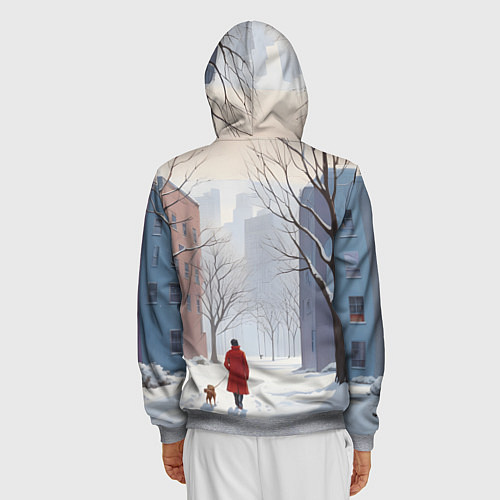 Мужская толстовка на молнии Прогулка зима / 3D-Меланж – фото 4
