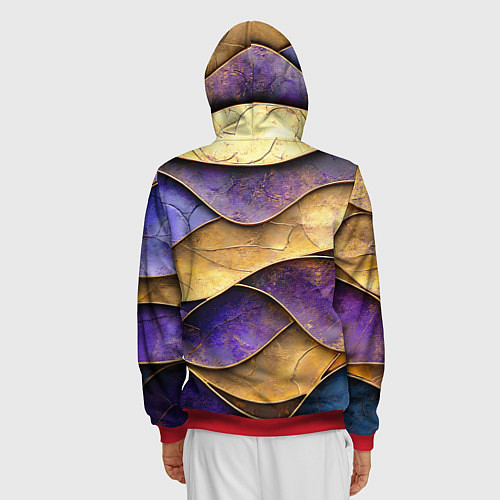 Мужская толстовка на молнии Фиолетовые и золотые волны / 3D-Красный – фото 4