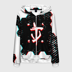 Толстовка 3D на молнии мужская Doom hexagon glitch color, цвет: 3D-белый