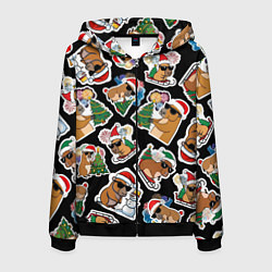 Мужская толстовка на молнии Новогодняя капибара с ёлкой