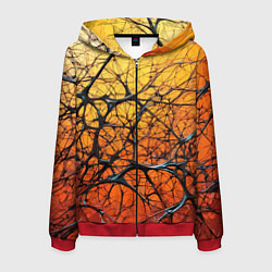 Толстовка 3D на молнии мужская Чёрные волокна и жёлтый градиент абстракция, цвет: 3D-красный