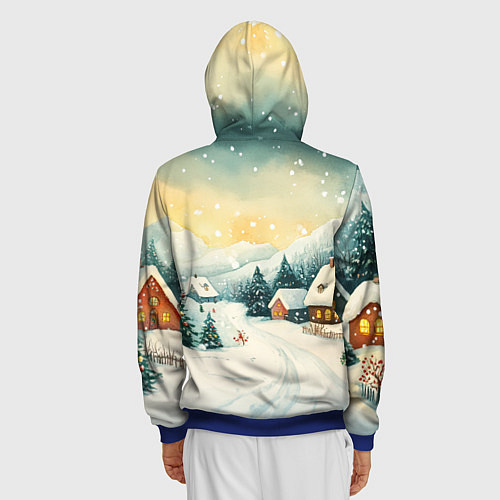 Мужская толстовка на молнии Праздничная деревушка / 3D-Синий – фото 4