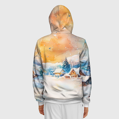 Мужская толстовка на молнии Деревенский новогодний пейзаж / 3D-Белый – фото 4