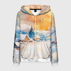Мужская толстовка на молнии Деревенский новогодний пейзаж