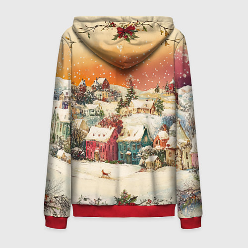 Мужская толстовка на молнии Новогодний город из разноцветных домов / 3D-Красный – фото 2
