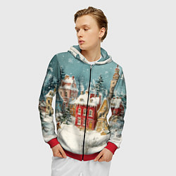 Толстовка 3D на молнии мужская Праздничный новогодний город, цвет: 3D-красный — фото 2