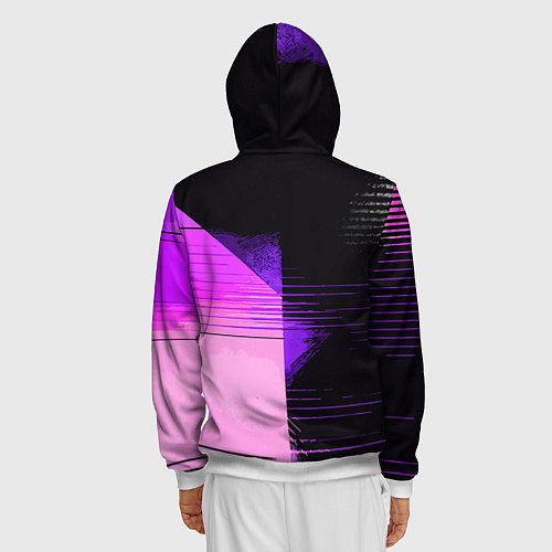 Мужская толстовка на молнии Горизонтальные полосы на чёрно-розовом фоне / 3D-Белый – фото 4