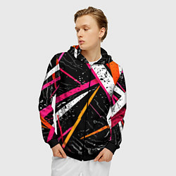 Толстовка 3D на молнии мужская Разноцветные праздничные линии, цвет: 3D-черный — фото 2