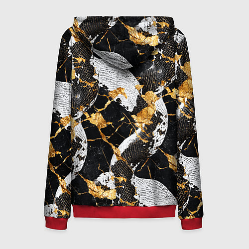 Мужская толстовка на молнии Черно-белый змеиный паттерн / 3D-Красный – фото 2