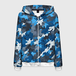 Толстовка 3D на молнии мужская Синий армейский камуфляж, цвет: 3D-белый