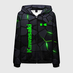Толстовка 3D на молнии мужская Kawasaki - плиты с эффектом свечения, цвет: 3D-черный