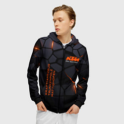 Толстовка 3D на молнии мужская KTM - плиты с эффектом свечения, цвет: 3D-черный — фото 2