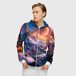 Толстовка 3D на молнии мужская Fantasy river village, цвет: 3D-белый — фото 2