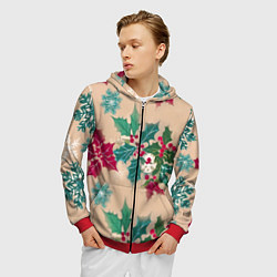 Толстовка 3D на молнии мужская Новогодний узор, цвет: 3D-красный — фото 2