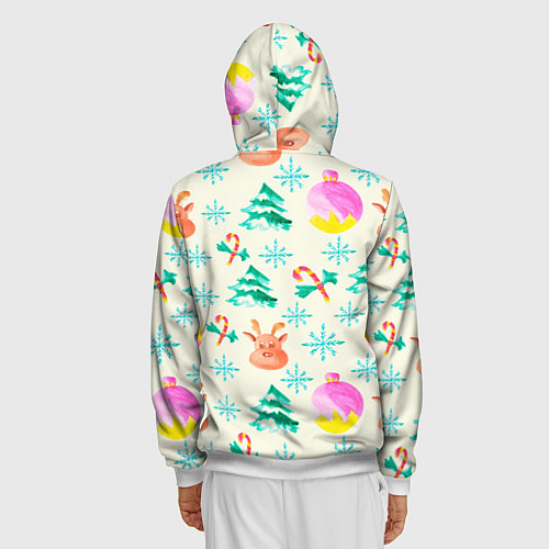 Мужская толстовка на молнии Зимний новогодний узор / 3D-Белый – фото 4