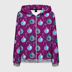 Мужская толстовка на молнии Новогодний узор с елочными игрушками